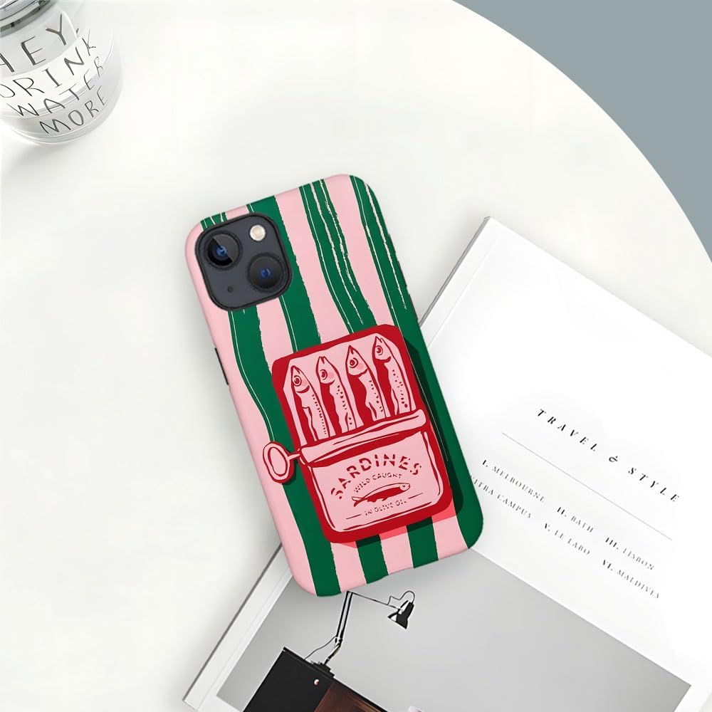 Case for iPhone 15 - Slim Fit Anti-Scratch Phone Case for Girl Women - Pink Retro Fish Italian Food (Frosted)
