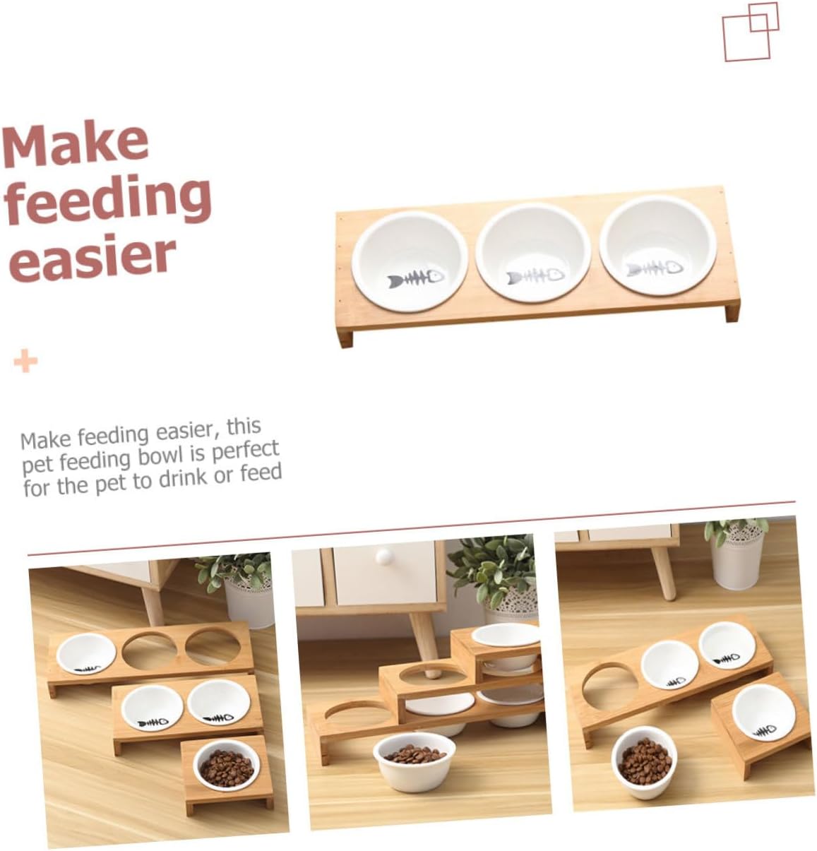 Milisten Ceramic Cat Bowl with Stand Raised Kitten Food and Water Bowls Multi-Function Non-Slip Pet Feeder for Cats and Puppies