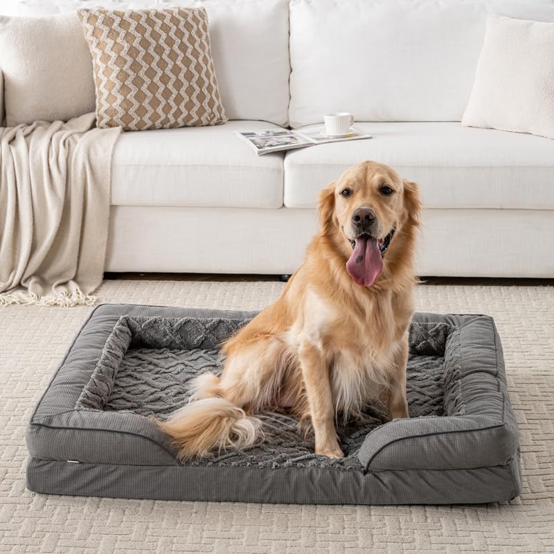Orthopedic Dog Bed, Waterproof C-Shaped Pet Sofa with Removable Washable Cover, Non-Slip Bottom, Quilted Comfort Couch for All Dog and Cat Breeds (Dark Gray, 42" x 32" x 6.5")