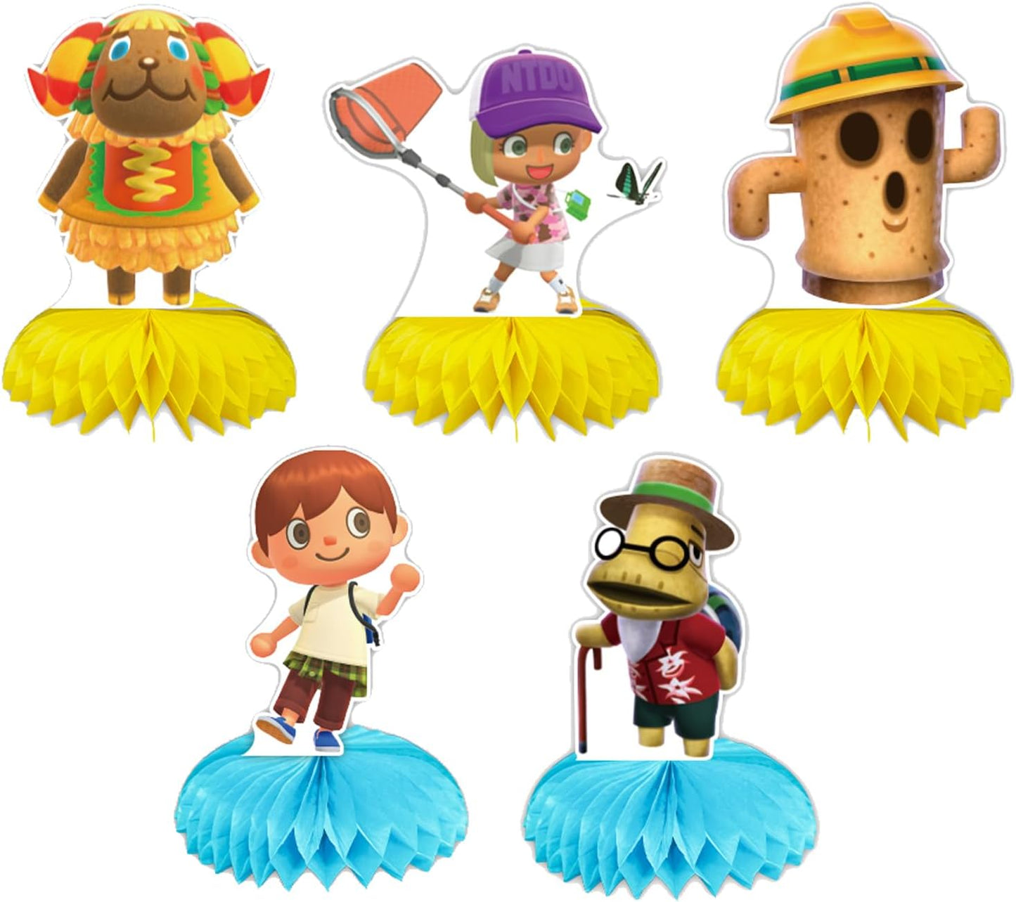 5Pcs Animal-Crossing Party supplies set Animal-Crossing Honeycomb Centerpieces Double Sided Table Topper for birthday party decoration Kids Baby Shower