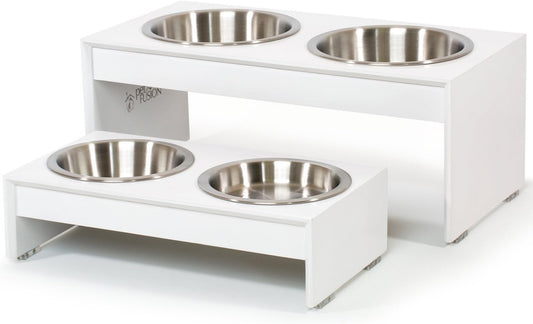 PetFusion Elevated Bamboo Dog Feeder (New) with Water Resistant Seal. (8" Height for Medium & Large Dogs). 2 US Food Grade Stainless Steel 56 oz Bowls