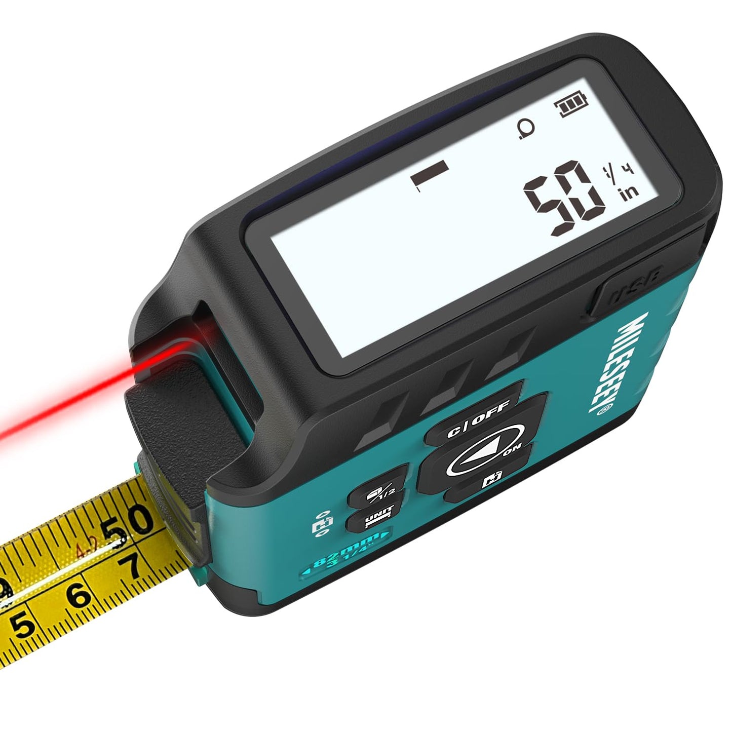 MiLESEEY DT20 Digital Laser Tape Measure,130 FT Laser Measuring Tool,16 FT Easy Read Digital Measuring Tape Retractable Manual-Locking Blade, Rechargeable Measurement Tool, Area/Volume/Pythagorean