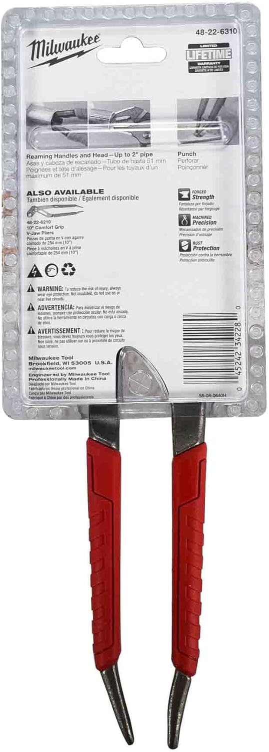 48-22-6310 10", Straight Jaw Pliers with Ream & Punch Exposed Metal Handles & Precision Ground Plier Head