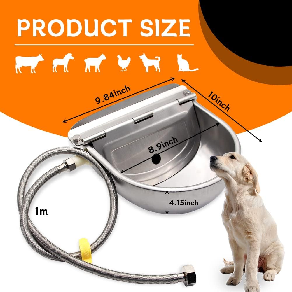 Automatic Livestock Waterer, Stainless Steel Automatic Cow Drinking Water Bowl with Water Hose (3/4'') and Float Valve for Cattle Horse Goat Sheep Animals Pet Waterer Dispenser