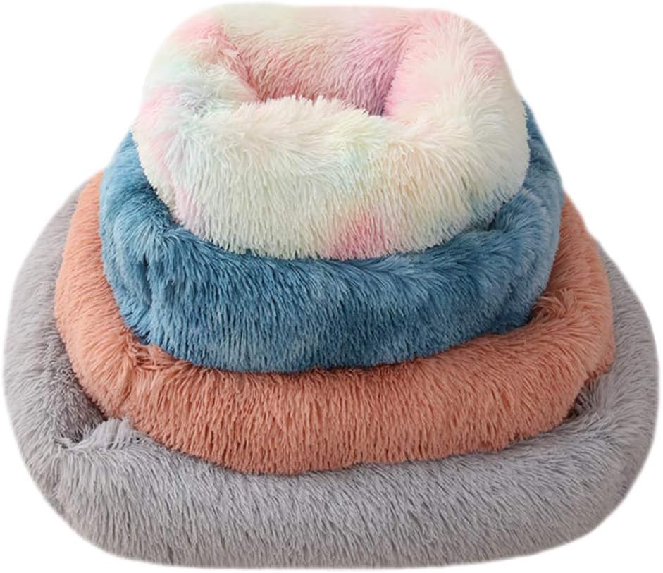 La La Pet® Donut Dog Cat Bed Cozy Cave Pet Bed Burrow Dog Bed Calming Cuddler Self-Warming Pet Bed Soft Plush Pet Cushion Improved Sleep for Cats Small Medium Dogs White XS