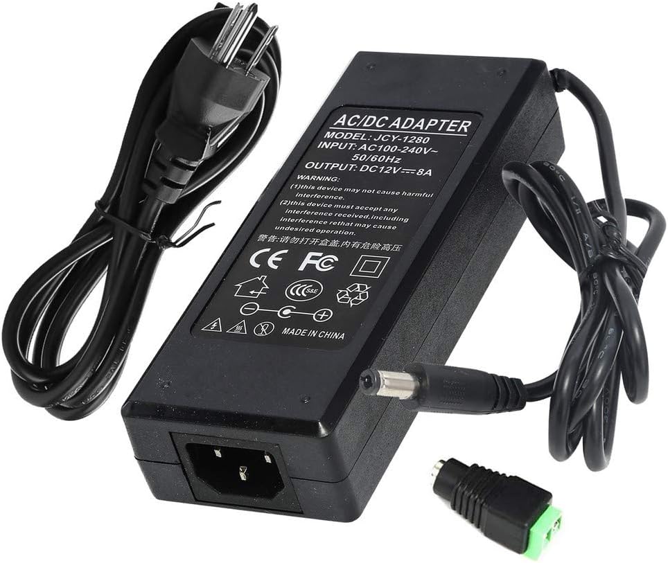 12V 8A 96W Power Supply Adapter AC to DC Converter Charger AC 110V ~ 240V to DC 12V 8Amp Transformer for Water Pump, CCTV, Computer Project