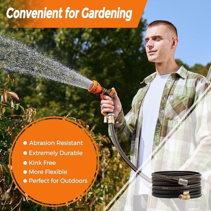 Giraffe Tools Hybrid Garden Hose 75ft x 5/8", Male and Female Fittings with Shut off Valve, Flexible, Heavy Duty, Leakproof, Lightweight Water Hose