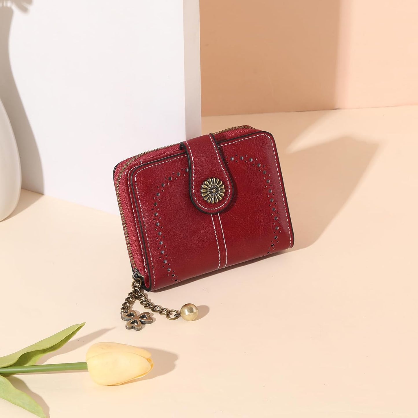 Small Wallet for Women Leather Bifold Compact RFID Blocking with Zipper Coin Pocket