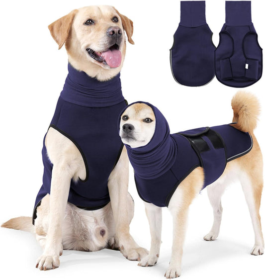 FEESHOW Dog Anti Anxiety Vest Pet Calming Hoodie with Ear Wrap for Thunder Fireworks Noise Keeping Pet Calm Navy Blue X-Large