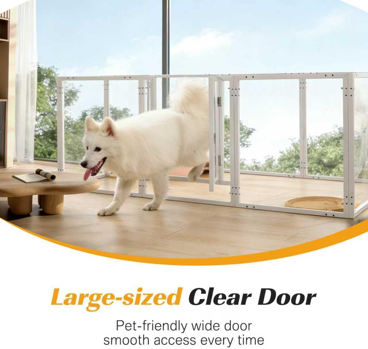 Clear Acrylic Dog Playpen with Door Easy Install & Clean Puppy Fence Indoors H-24 10-Panel Metal Playpen for Puppies/Small Dogs/Kitten,White Dog Enclosure