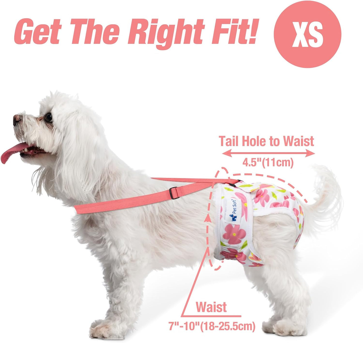 Pet Soft Dog Diapers Female with Suspenders, 3 Pack Reusable Female Dog Diapers for Heat, Dog Period Panties for Doggie in Cycle(X-Small, Flowers)