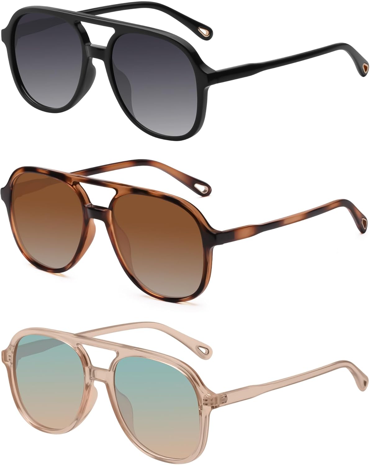 YDAOWKN Retro Square Aviator Sunglasses for Womens Mens Vintage 70s Double Bridge Sun Glasses