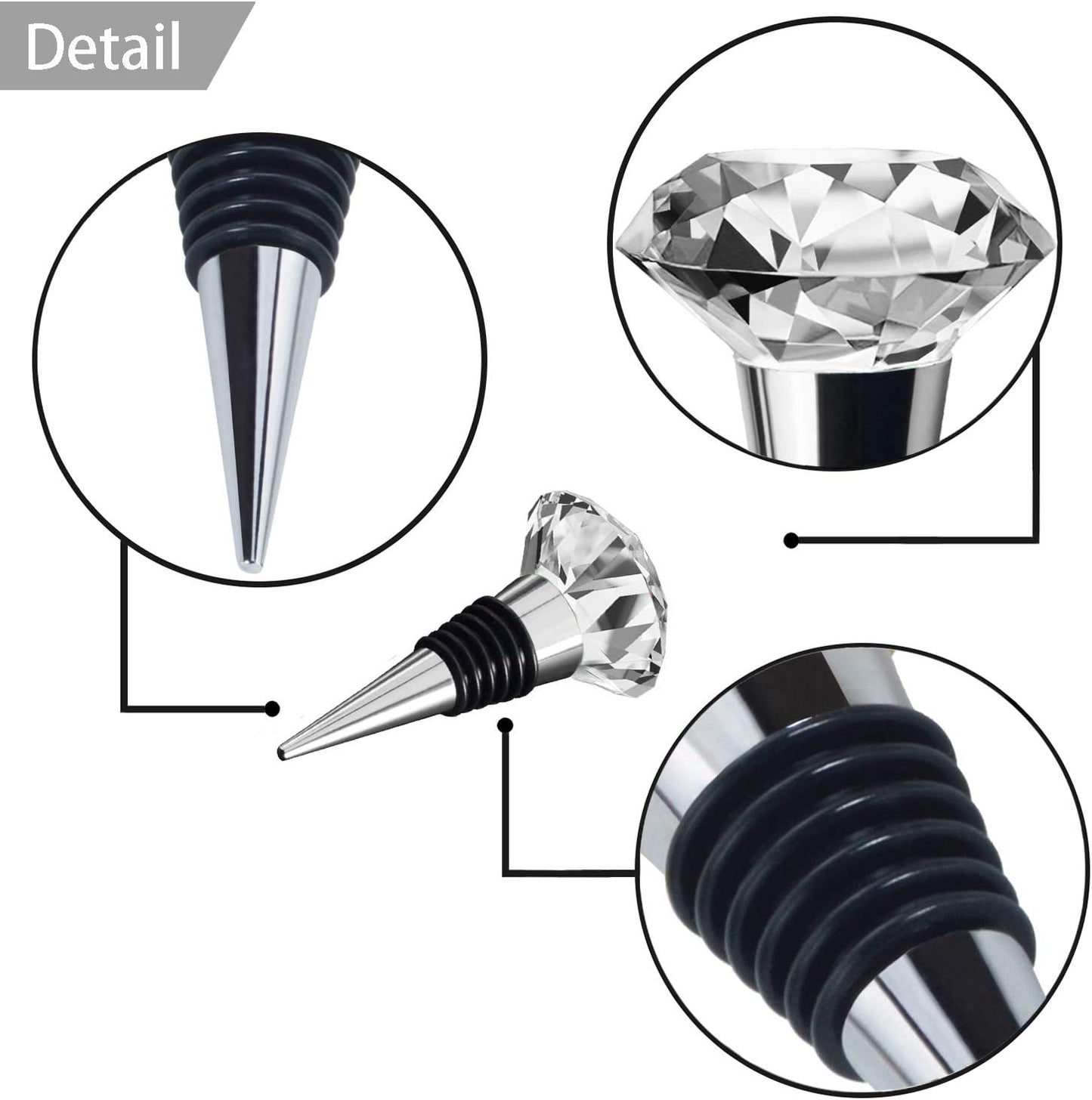 JETKONG 3 Pcs Wine Stoppers Crystal Wine and Beverage Bottle Stopper Diamond Decorative Wine Bottle Stopper (Crystal)