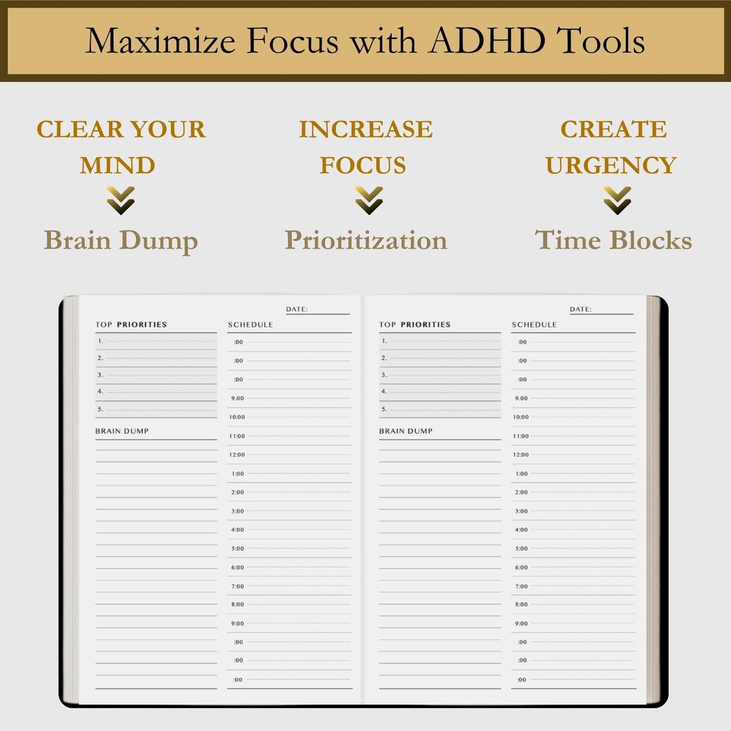 Time Blocking and ADHD Planner by Refine Days. 180 Undated Pages, To Do List, Hourly Schedule, Daily and Monthly Agenda. Time Management & Productivity Notebook. A5 (Black)
