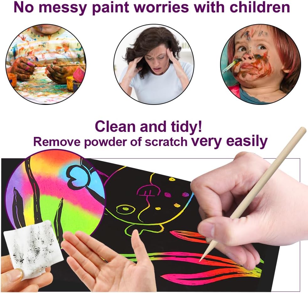 FUNNYB&G Rainbow Scratch Paper Art for Kids - 60 Pcs Magic Rainbow Scratch Paper Off Set Scratch Easter Crafts Arts Supplies Kits Pads Sheets for Party Games Valentine's Day Christmas Birthday Gifts
