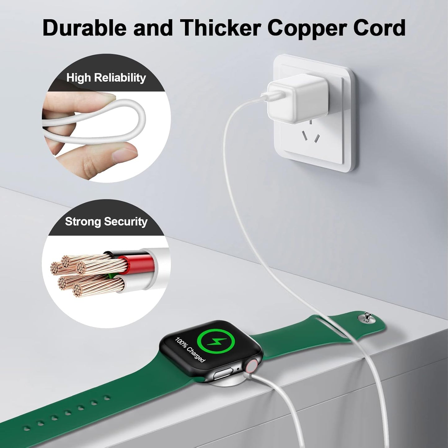 𝟐𝟎𝟐𝟔 𝐔𝐩𝐠𝐫𝐚𝐝𝐞𝐝 for Apple Watch Charger Magnetic Fast Charging Cable [Portable] Magnetic Wireless Charging Compatible with iWatch Series Ultra/SE/11/10/9/8/7/6/5/4/-[3.3FT] White