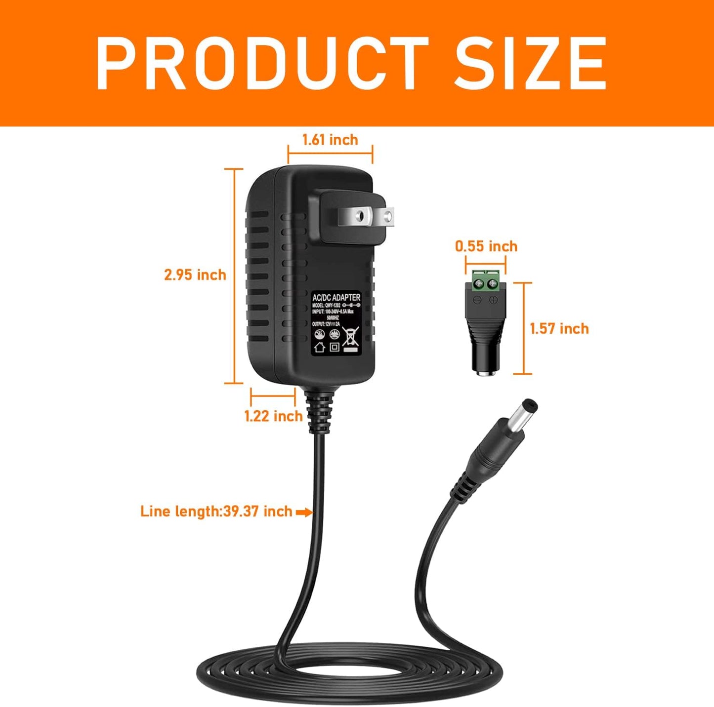 12V 2A Power Supply Adapter, 12 Volt Power Supply for LED Strip Lights, 120V AC to 12V DC Transformer,3.28Ft Cord, 24 Watt Max(5 Pack)