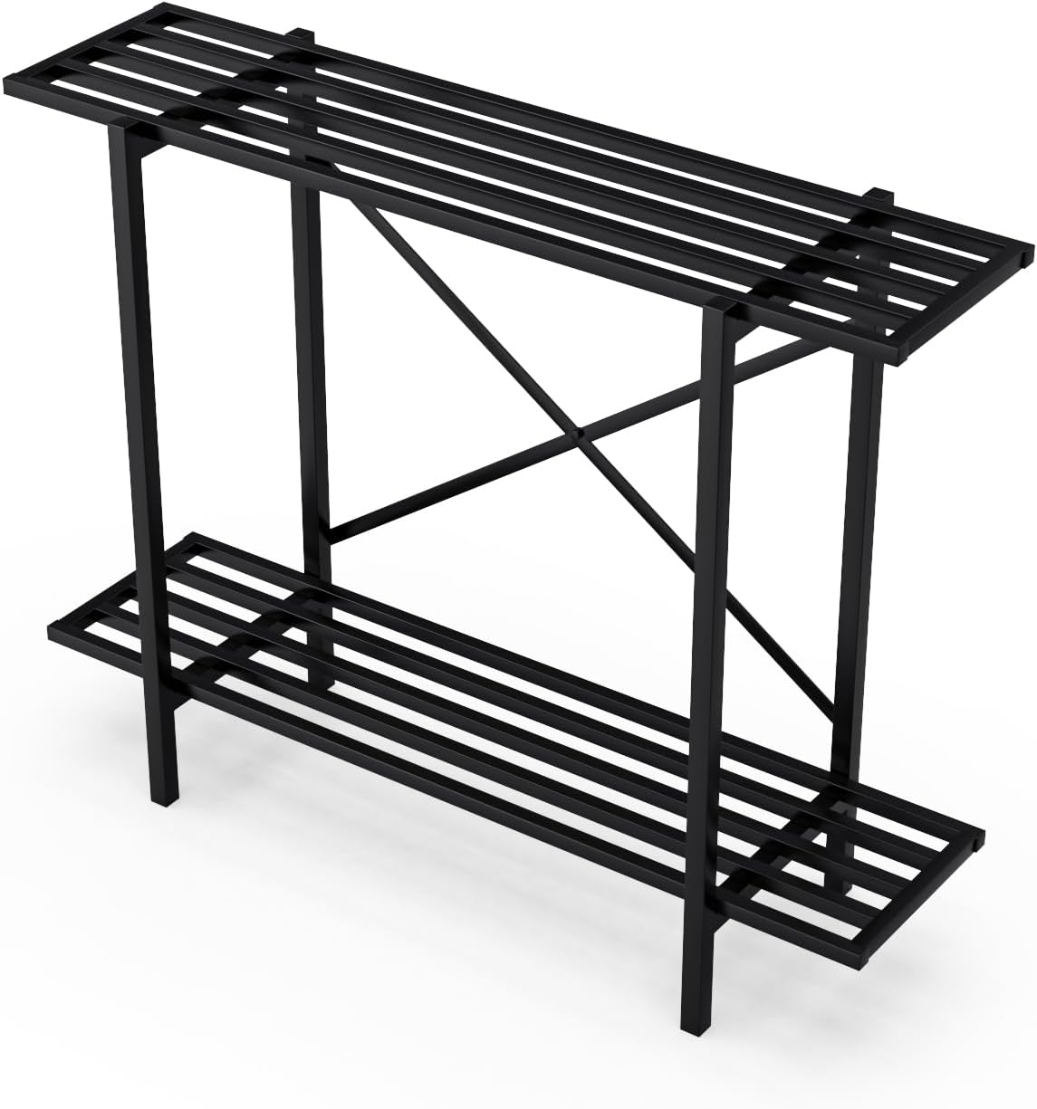 Zhongma 2 Tier Window Height Metal Sturdy Heavy Plant Stand, Narrow Plant Stand Indoor and Outdoor, L35.43 x W10.3 x H27.5 inch, 440 LBS Capacity & Heavy Duty Construction