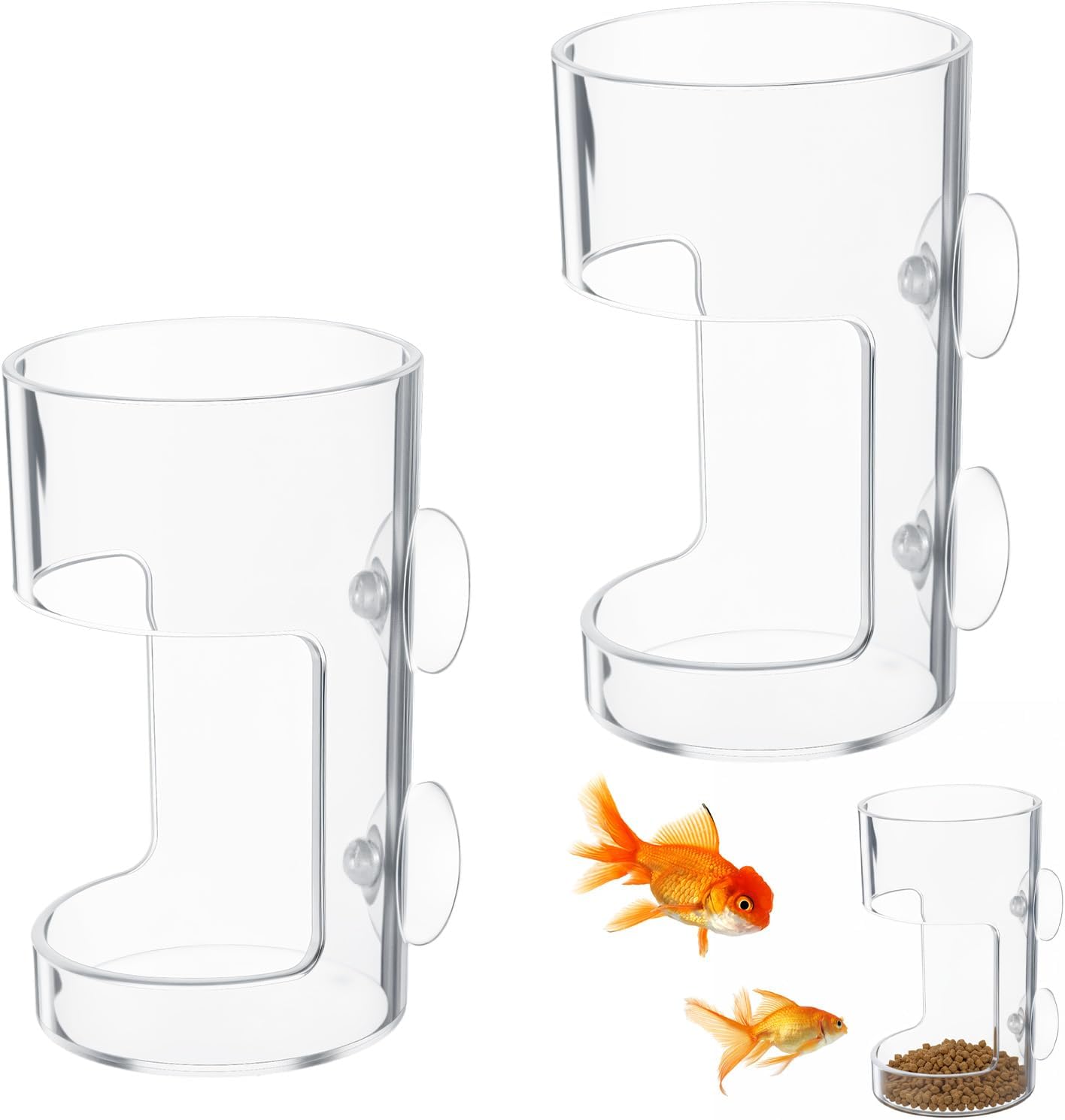 2PCS Fish Tank Feeding Tray, Fish Food Feeder with Suction Cup, Clear Aquarium Feeders, Cylindrical Fishes-Feeder, Round Aquariums & Fish-Bowls Accessories
