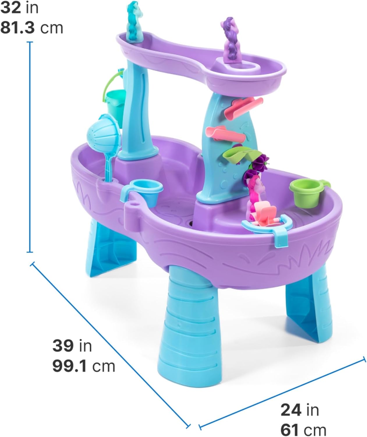 Step2 Rain Showers and Unicorns Water Table, Kids Water and Sand Activity Sensory Playset, Summer Outdoor Toys, 13 Piece Water Toy Accessories, for Toddlers 1.5+ Years Old, Blue & Purple