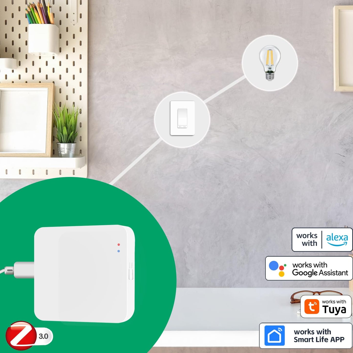 Smart Life Zigbee Hub and Gateway | Compatible with Alexa and Google Home, Smart Home Gadgets Powered by SmartLife and Zigbee (NOT WiFi) and Tuya Apps