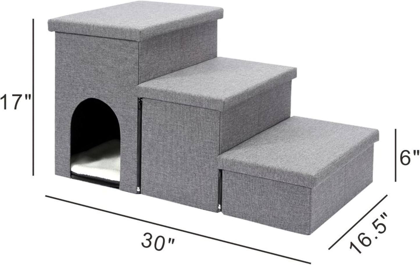 Ahsfield & Harkness 3 Step Pet Stairs, Ladder for Cats or Small Dogs, Ramp for Bed or Couch for Safe Access. Convient Folding Stair Helper with Storage. Holds up to 60 lbs.