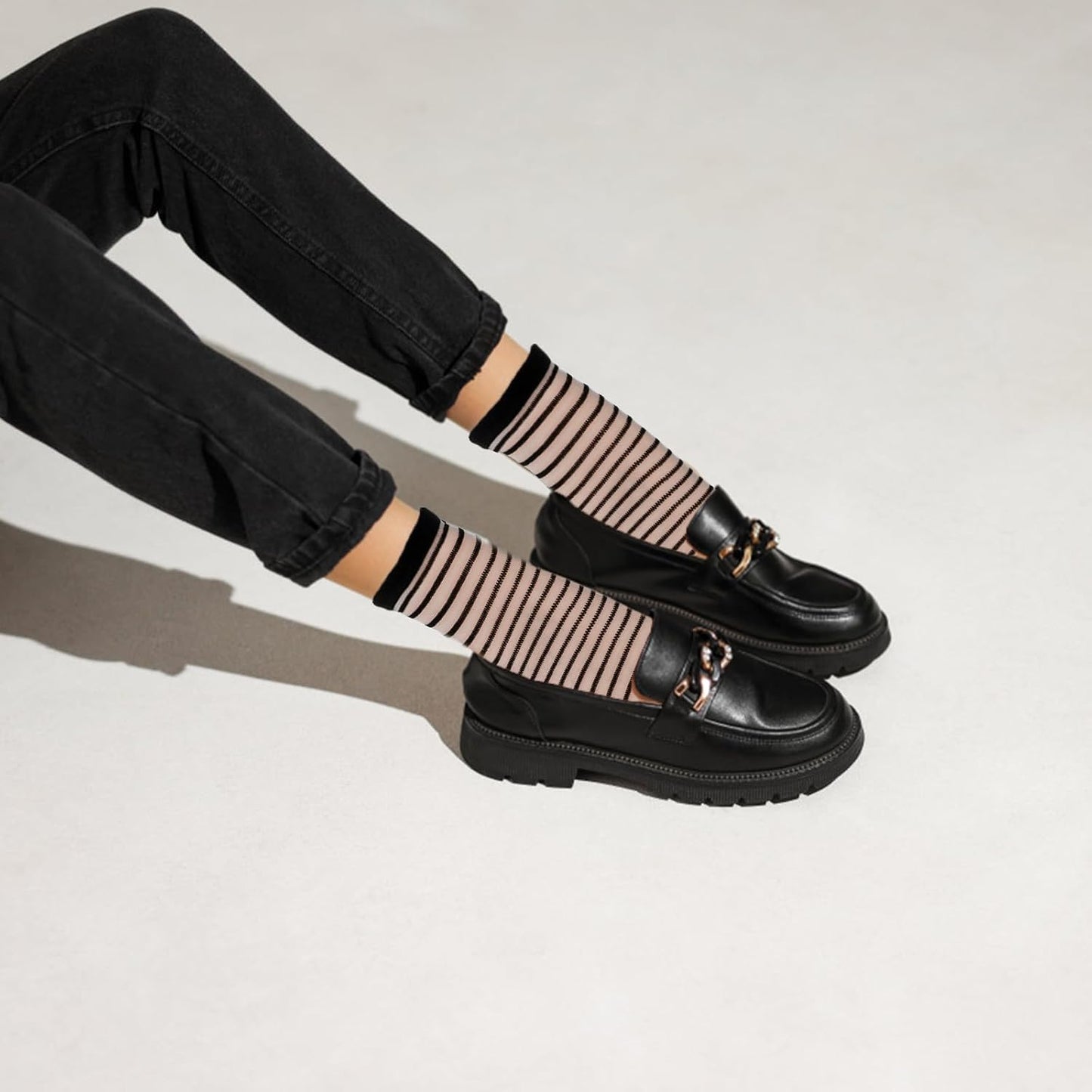 Lusofie 5 Pairs Sheer Black See-Through Socks - Checkered Dot Striped Plaid Ankle Summer Socks for Women - Thin Fashion