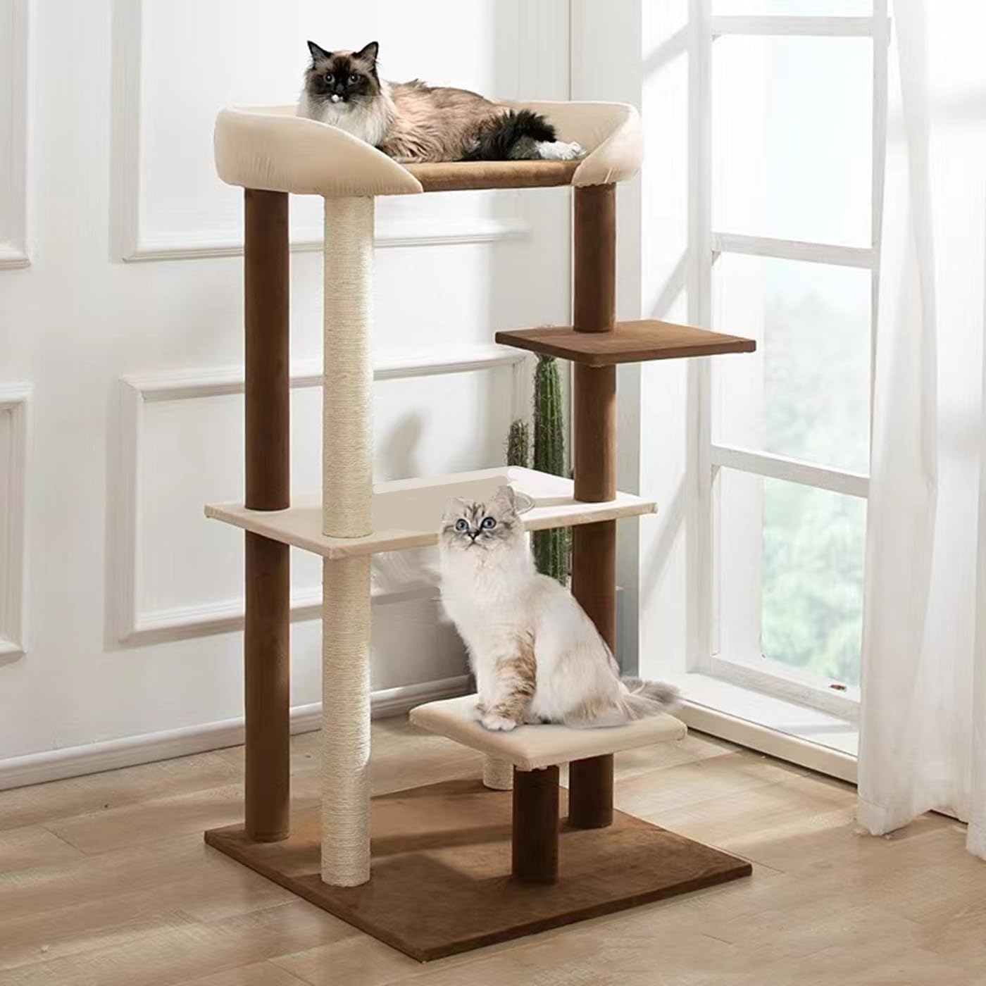 SHENGOCASE Modern Cat Tree Tower with Extra Large Platform Perch Bed for Maine Coon and Big Couch Sofa for Multiple Cats