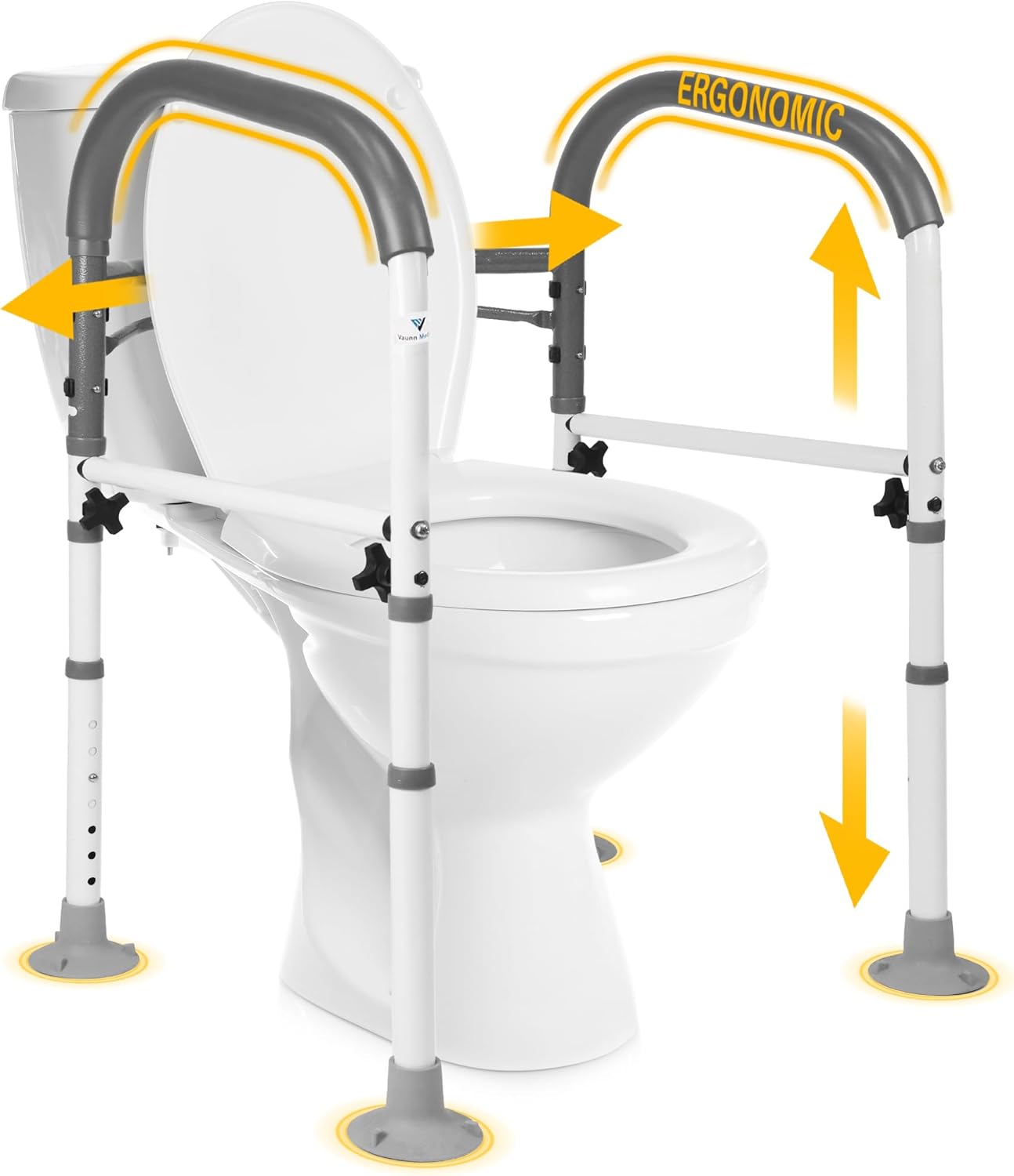 Vaunn Medical Deluxe Adjustable and Foldable Toilet Safety Frame, Bathroom Handrail Assist Grab Bar Handle (Gray, Adjustable Width and Height)