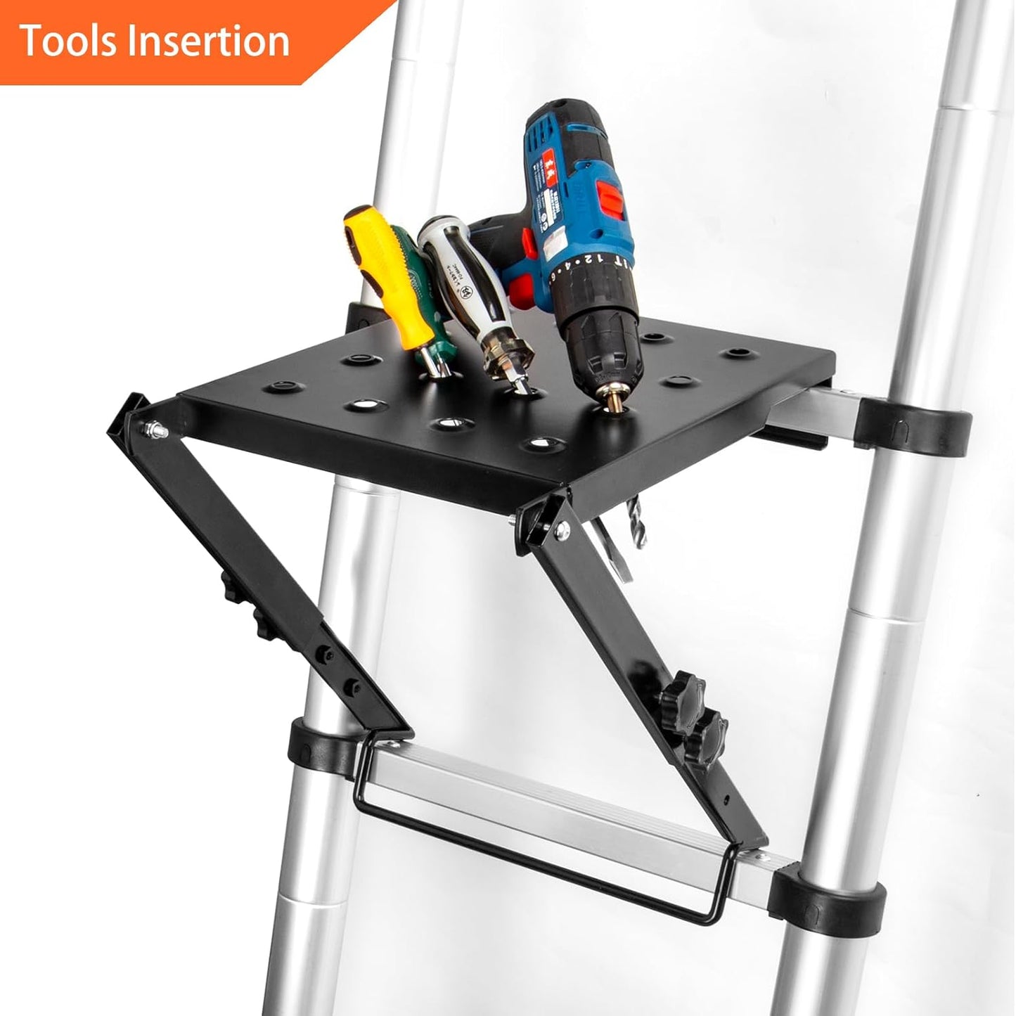 TooCust Ladder Platform, 3-Level Adjustable Ladder Step & Work Platform, 400 lbs Extreme Heavy Duty Standing Scaffold, Pro-Grade Extension Ladder Workstation & Tool Tray for Painting & Repairs (Black)
