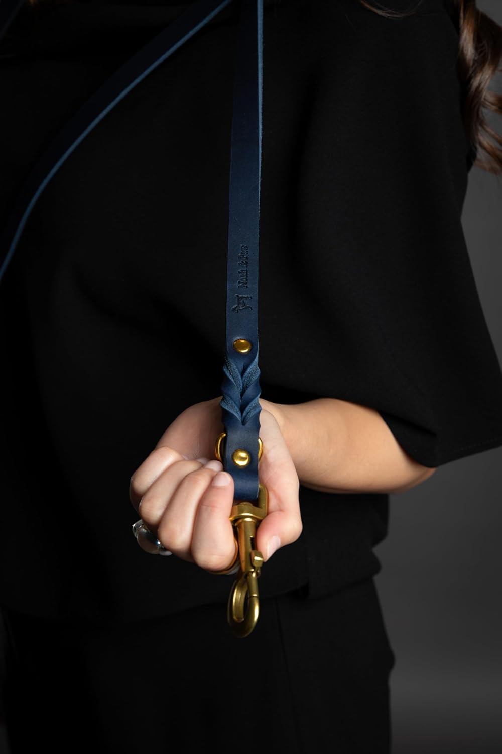 NOAH & PAW Leather Dog Leash, Premium Oil-Waxed Leather Braided, 8 ft Long Dog Leash with 6 Ways to Use Hands-Free, Quick-tie, Double Pet Lead Etc. Matching Collar Available. (Dark Blue)