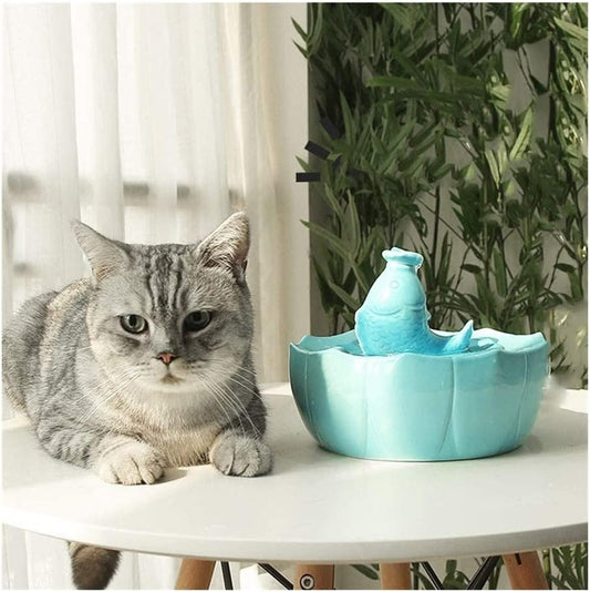 Fountain Cat Water Fountain with Filter,Ceramic Pet Drinking Fountain for Cats and Dogs Automatic Pet Water Dispenser Silent NonSlip Pet Water Dispenser (Color : Light Blue) (White)