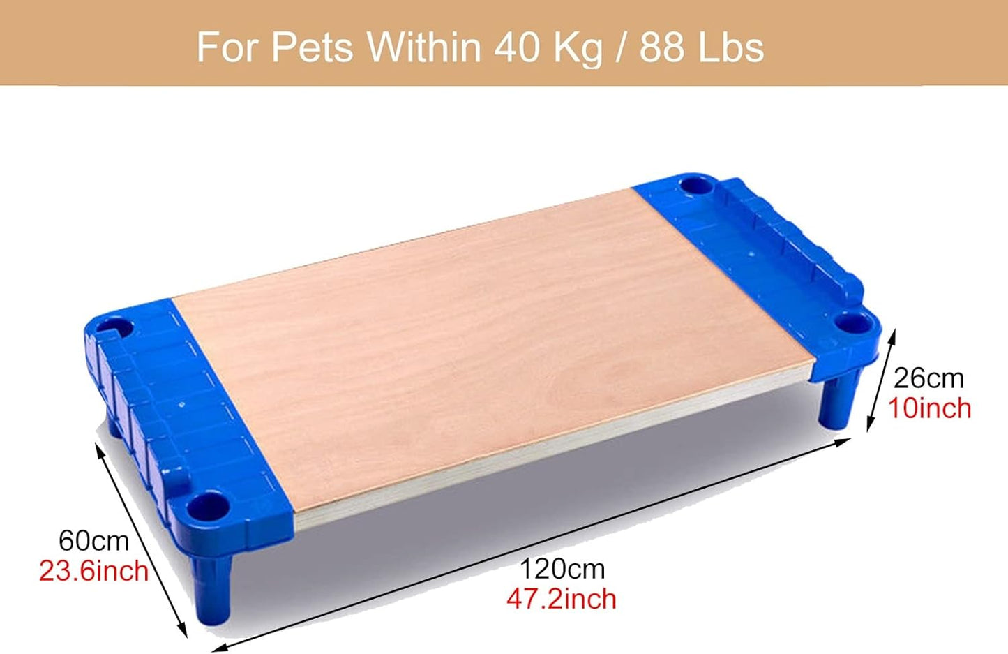 Heavy Duty Wooden Orthopedic Joint Relief Dog Bed, Large Elevated Older Dogs Sofa with Plastic Legs, for Pets Within 40 Kg / 88 Lbs