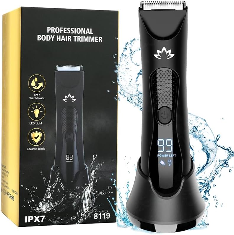 Manscape Body & Pubic Hair Trimmer for Men, Groin & Ball Trimmer Men, Electric Razor Mens Grooming Kit, Body Groomer Ball Shaver for Smooth Wet/Dry Shaving, Led Light