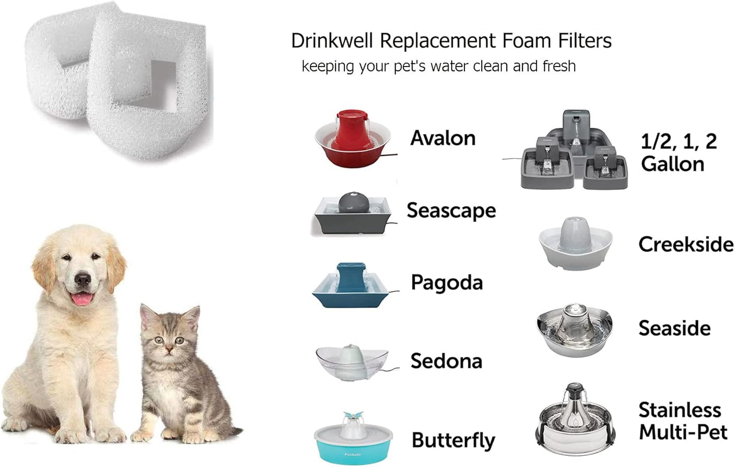12 Packs Pet Fountain Filter, Replacement Foam Pre Filter For Cats and Dogs Water Fountains Stainless Steel 360, Avalon, Pagoda, Seascape and Sedona