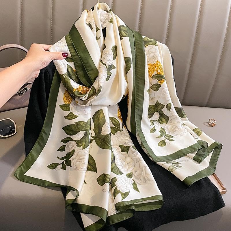 YOUR SMILE Large Mulberry Silk Feeling Long Stain Scarf Lightweight Sunscreen Shawls Wraps for Women