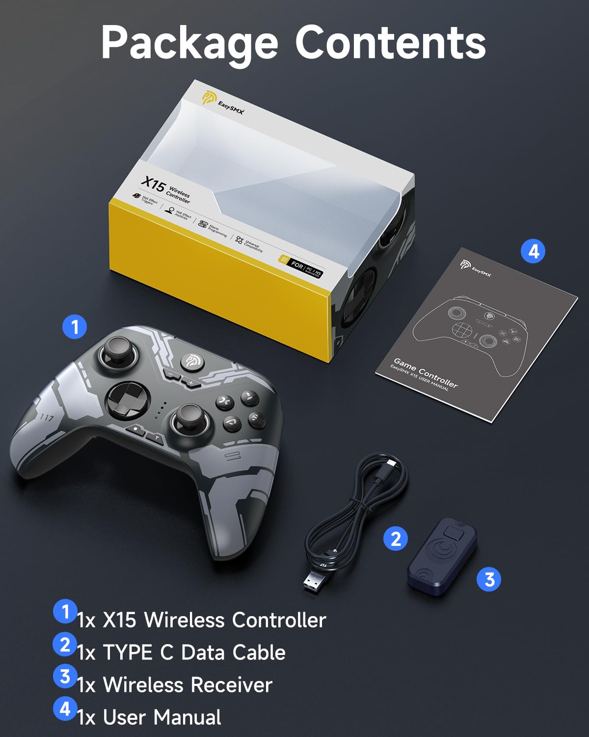 EasySMX X15 PC Controller - Enhanced Wireless Bluetooth Controller with Hall Joysticks/Hall Triggers/RGB Lighting - No Stick Drift, No Dead Zone - Work for Windows PC, Android, Steam and Switch