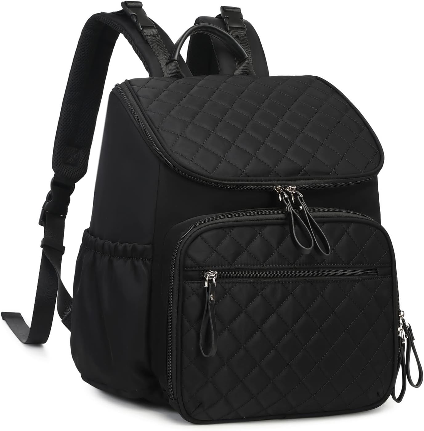 Lightweight Diaper Bag Backpack with Stroller Clips, Insulated Pockets, Baby Shower Essentials (Nylon, Black)