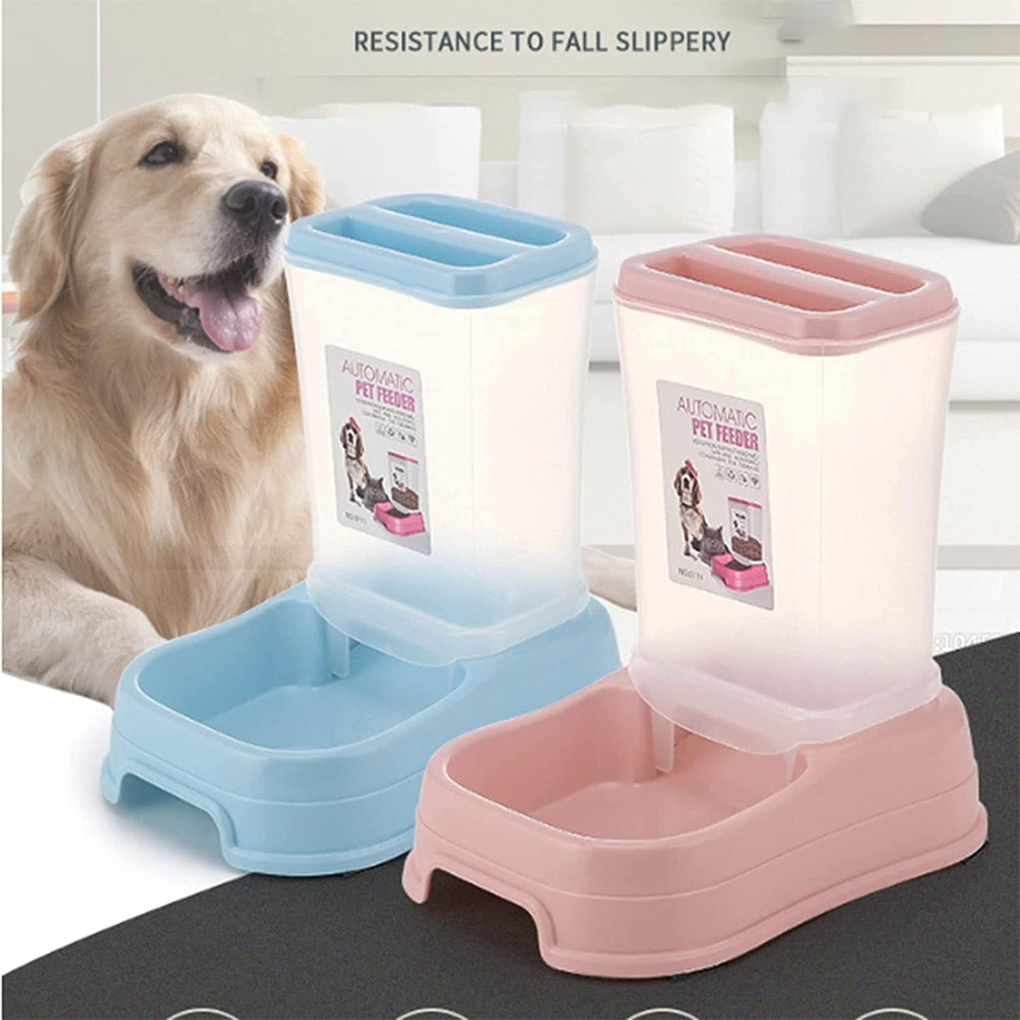 Automatic Food Feeder and Waterer Set, Automatic Cat Feeder and Dog Water Dispensers Unplugged Gravity Feed Water Pet Supplies cat Fountain (Color : Blue) (Pink)