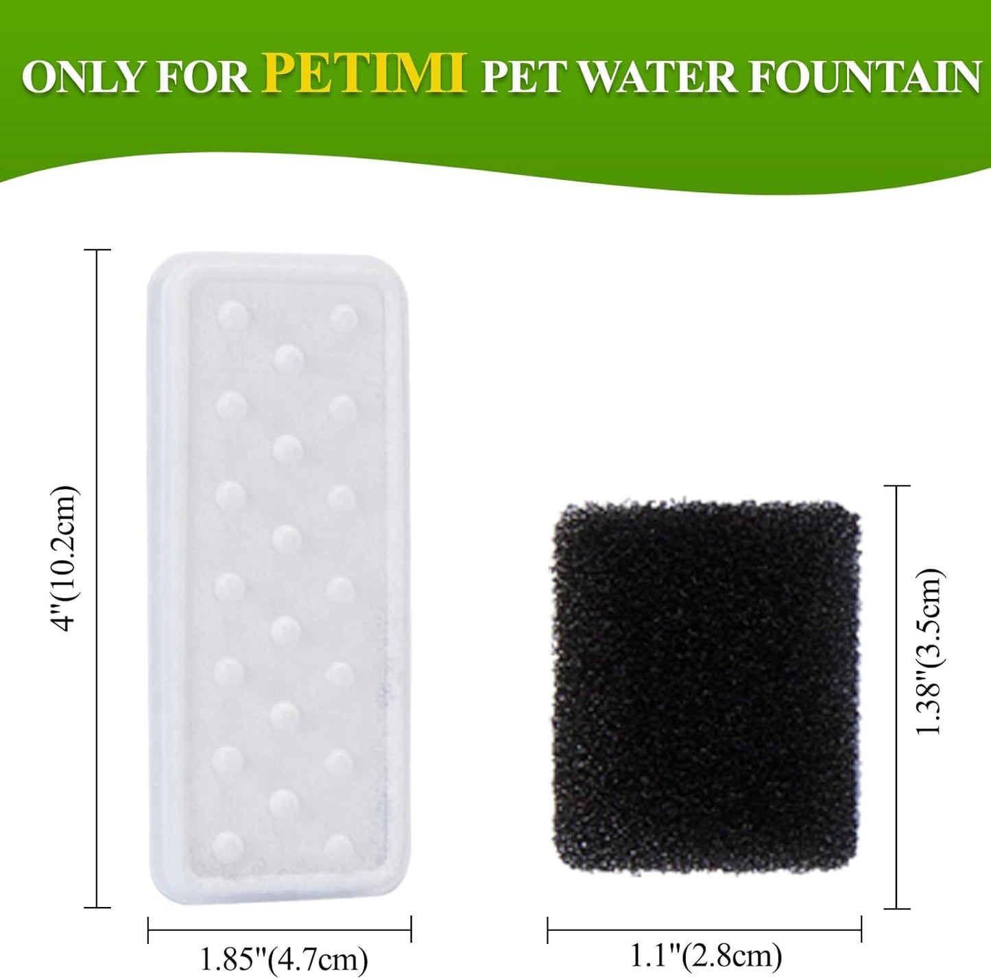 Accessories Set (Replacement Filter & Water Pump Sponge) for Pet Water Fountain- 6 pcs Packed Filters & 6 pcs Packed Sponges, Only Suitable for PETIMI Pet Water Fountain (Model PF-SS-01/02/03)