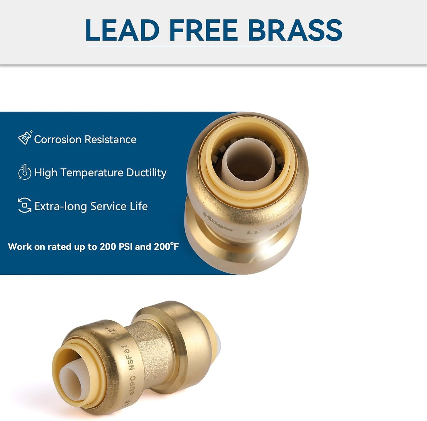 10 Pack 1/2 Inch Pushfit Straight Coupling, PEX Brass Push-fit Coupling with Disconnect Clip, Push-to-Connect Plumbing Fittings for PEX, Copper, CPVC(PF003)