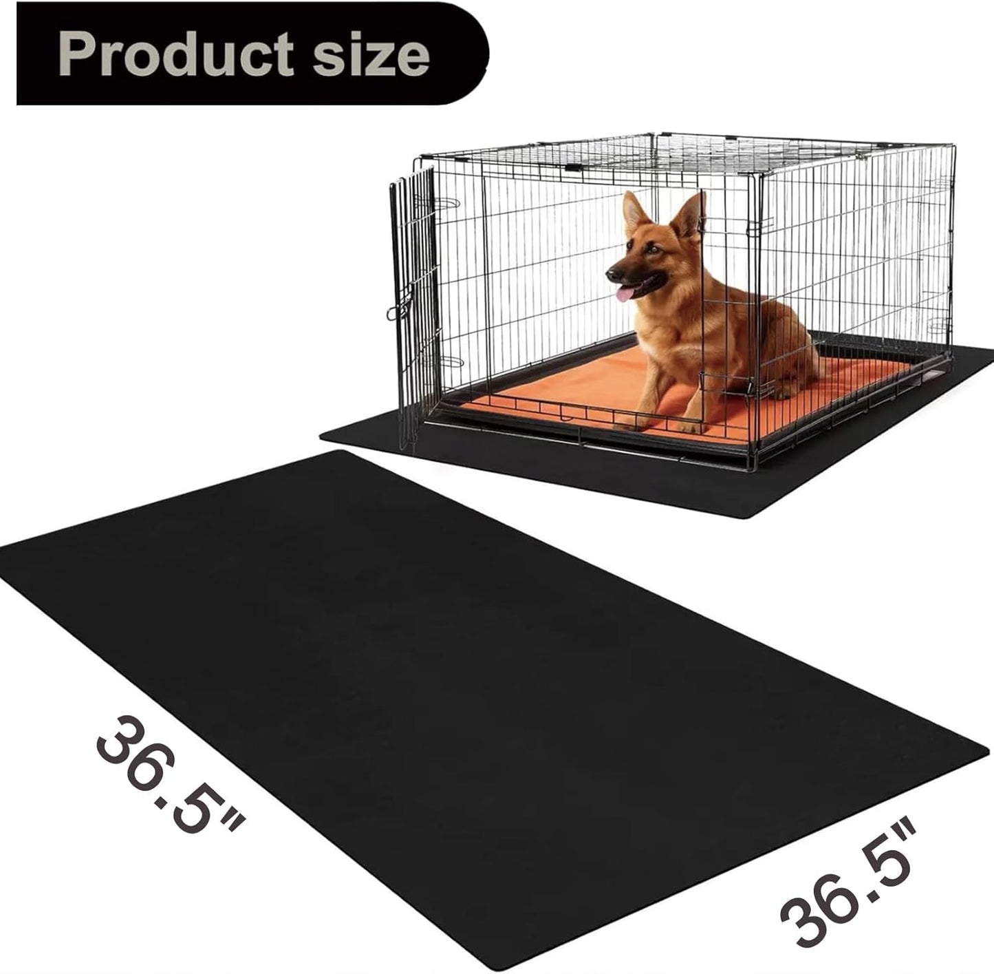 YOFANG Waterproof Dog Crate Mat, Non-Slip Washable Pee Pad, Reusable Absorbent Kennel Liner, Urine Proof Floor Protector for Dog Cage Playpen Indoor Training, 36.5”x36.5” Black