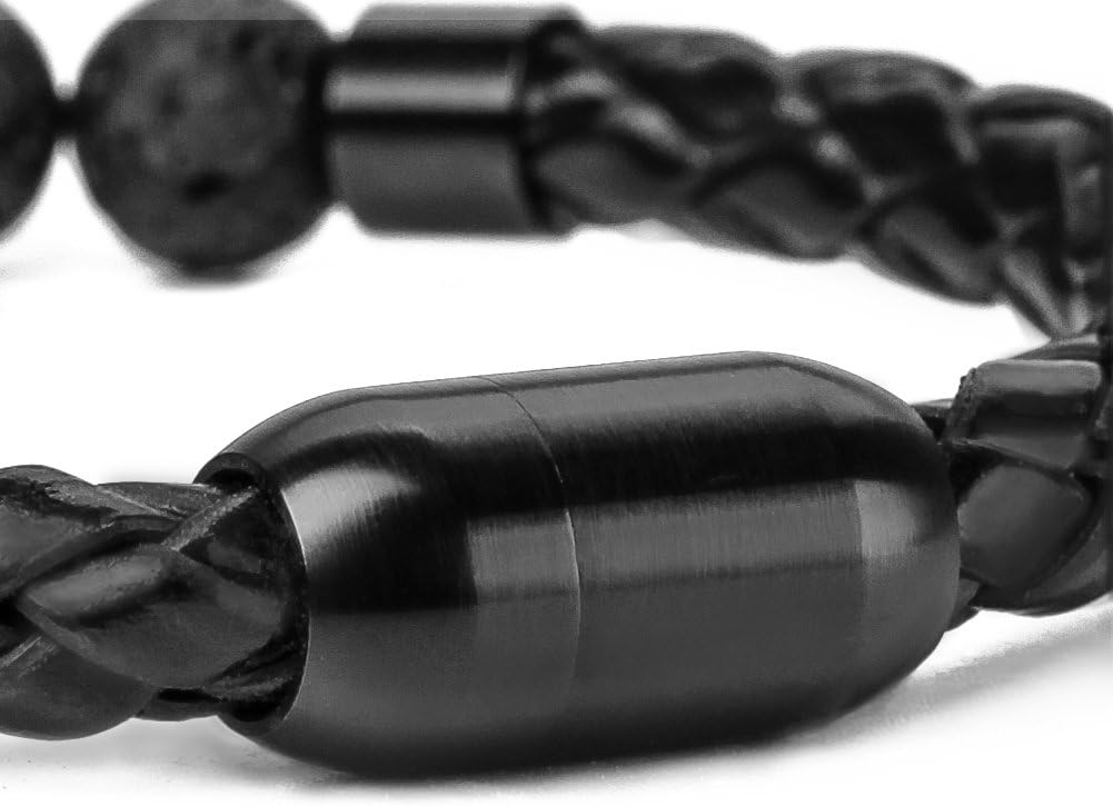 Healing Balancing Genuine Leather Beads Bracelet Magnetic Clasp Bracelet 8.5"