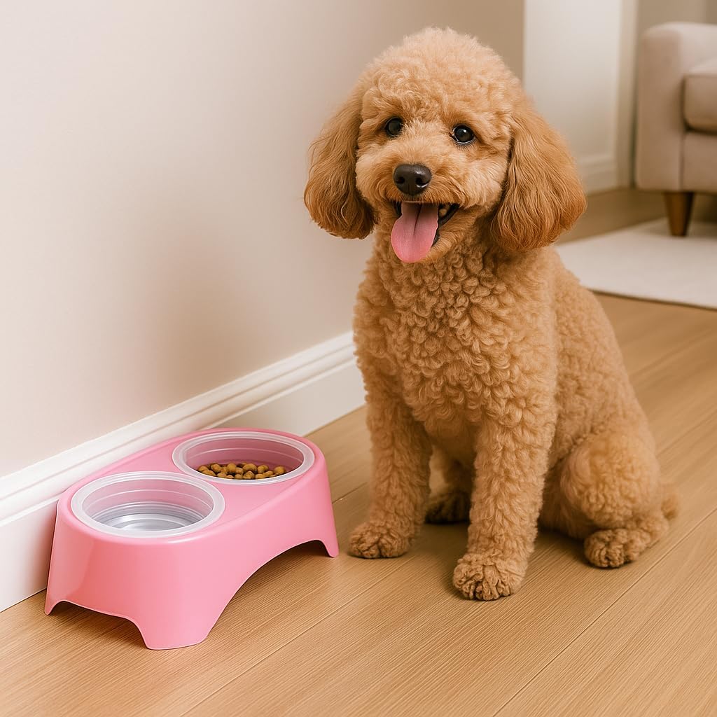 Elevated Double Pet Feeder – Raised Food and Water Bowls for Dogs & Cats – 2 Bowls with Stand (16.9 fl oz Each, 33.8 fl oz Total) – Ergonomic, Hygienic, Easy to Clean (Baby Pink)