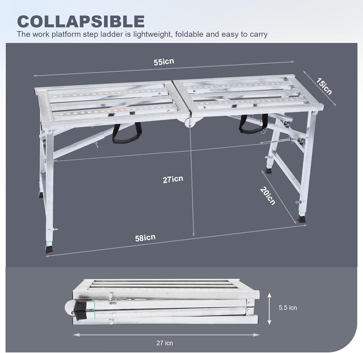 Adjustable Scaffolding Platform with 600 lb Duty Rating, Steel Step Ladder, Portable Folding Work Platform for RV Cleaning High Painting Walls, Drywall, Decorating (140 CM)
