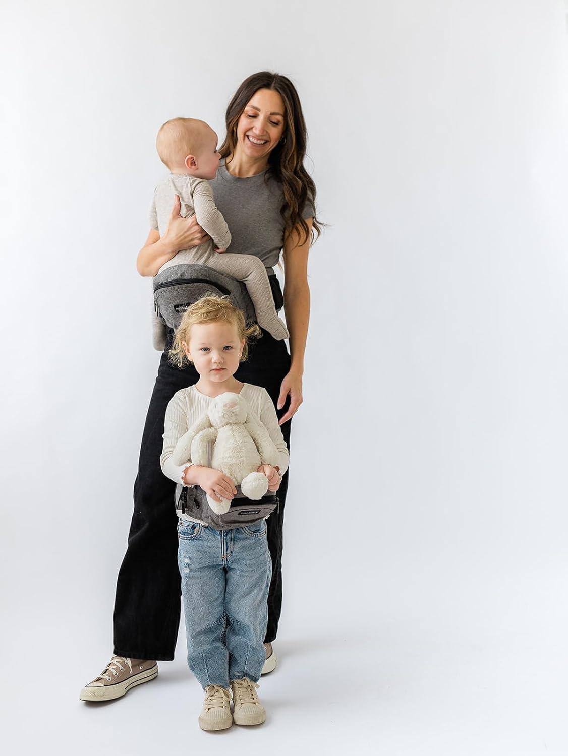 Tushbaby Original Hip Seat Baby Carrier for Babies & Toddlers up to 45 lbs, Safety Certified, Lightweight No-Foam Design with Storage, Grey