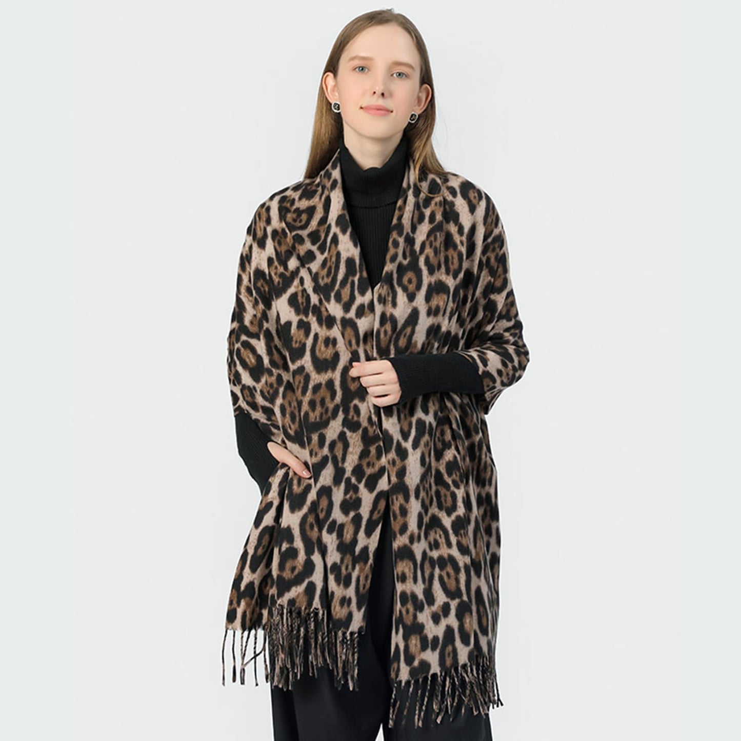 Women's Leopard-Print-Winter-Scarf Soft Cashmere Feels Warm-Shawl Scarves Long Blanket Wraps