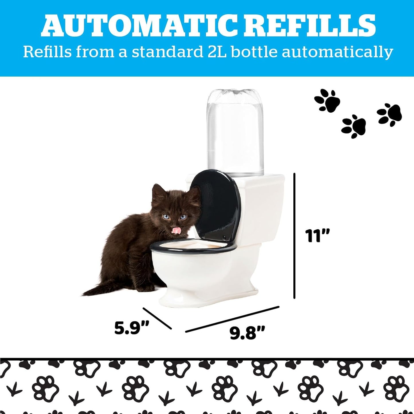 BigMouth Inc The Toilet Water Dish for Pets, Ceramic, Holds 2L Bottle, Funny Bowl for Dogs and Cats