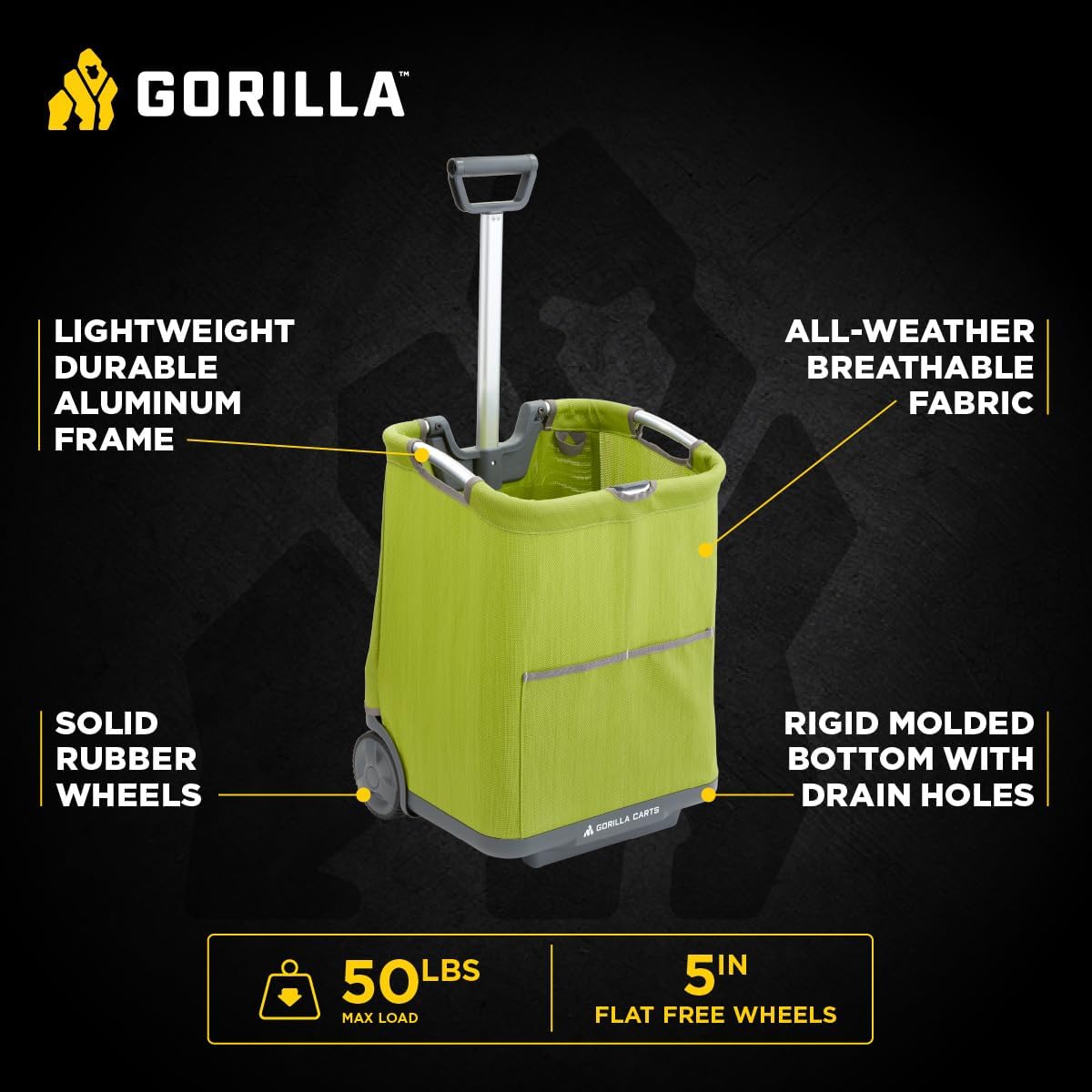 Gorilla Carts GCSS-11G-COM Collapsible Soft-Sided Folding Garden Cart, 150-Pound Capacity, Green