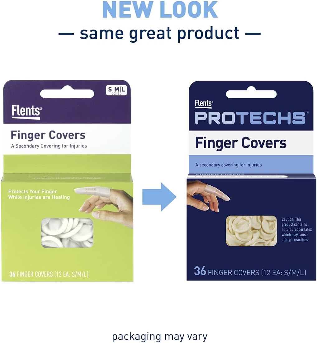 Flents First Aid Finger Cots, Protect Finger During Healing, Cover Cuts & Injuries, Durable & Comfortable Barrier Gloves for Wound Care and Hygiene, Disposable, Latex, 36 Count